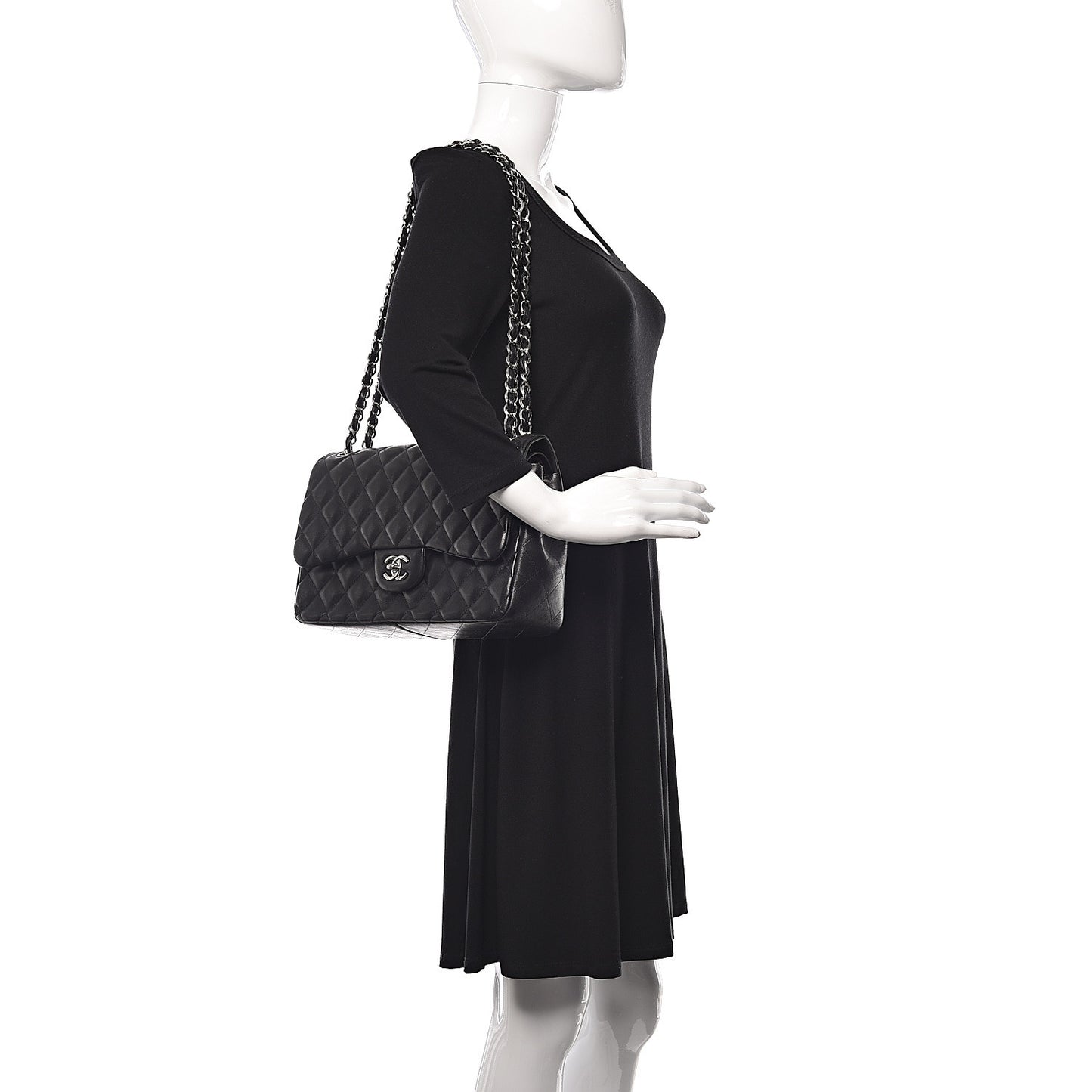 Lambskin Quilted Jumbo Double Flap Black