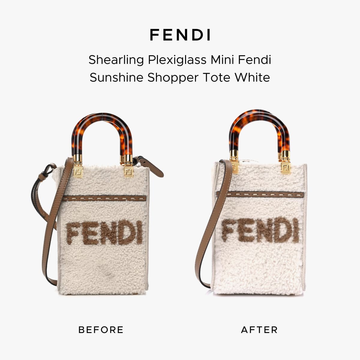 Fendi Sunshine tote before-and-after photo showing the restoration work of FASHIONPHILE Atelier.