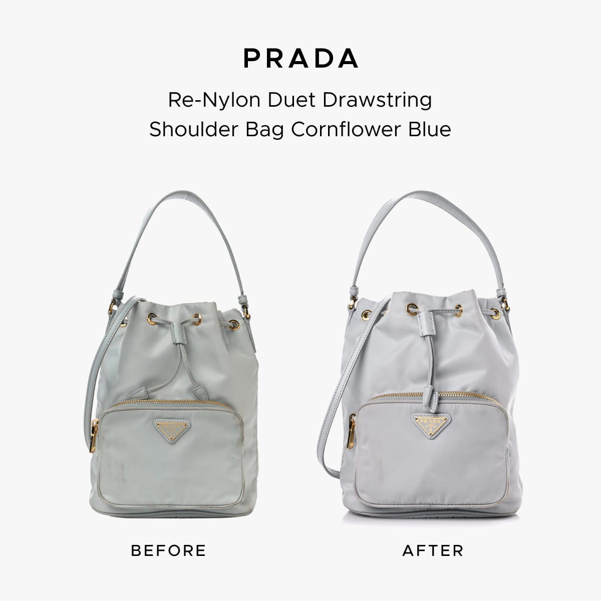 Prada Duet bag before-and-after photo showing the restoration work of FASHIONPHILE Atelier.