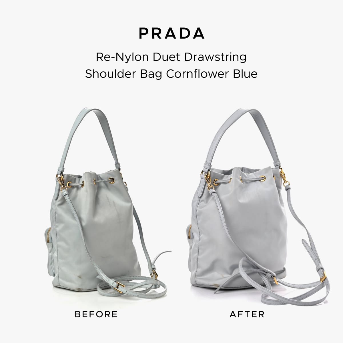 Prada Duet bag before-and-after photo showing the restoration work of FASHIONPHILE Atelier.