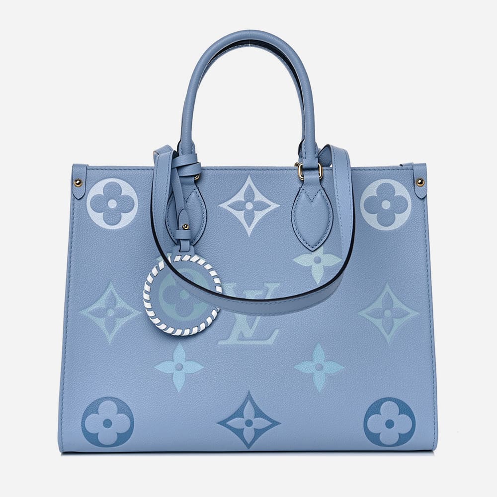 image of fake louis vuitton onthego tote in the color blue by FASHIONPHILE