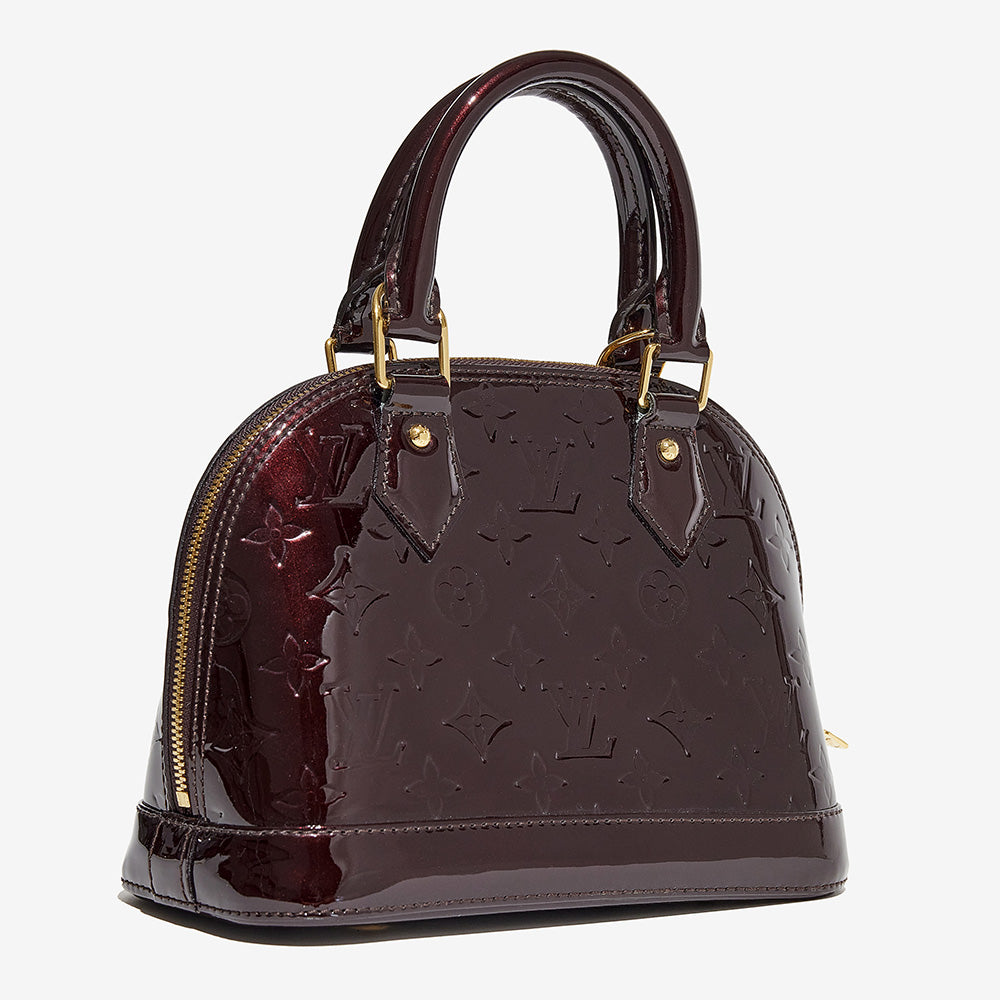this is an image by FASHIONPHILE of an authentic vernis louis vuitton alma bb bag