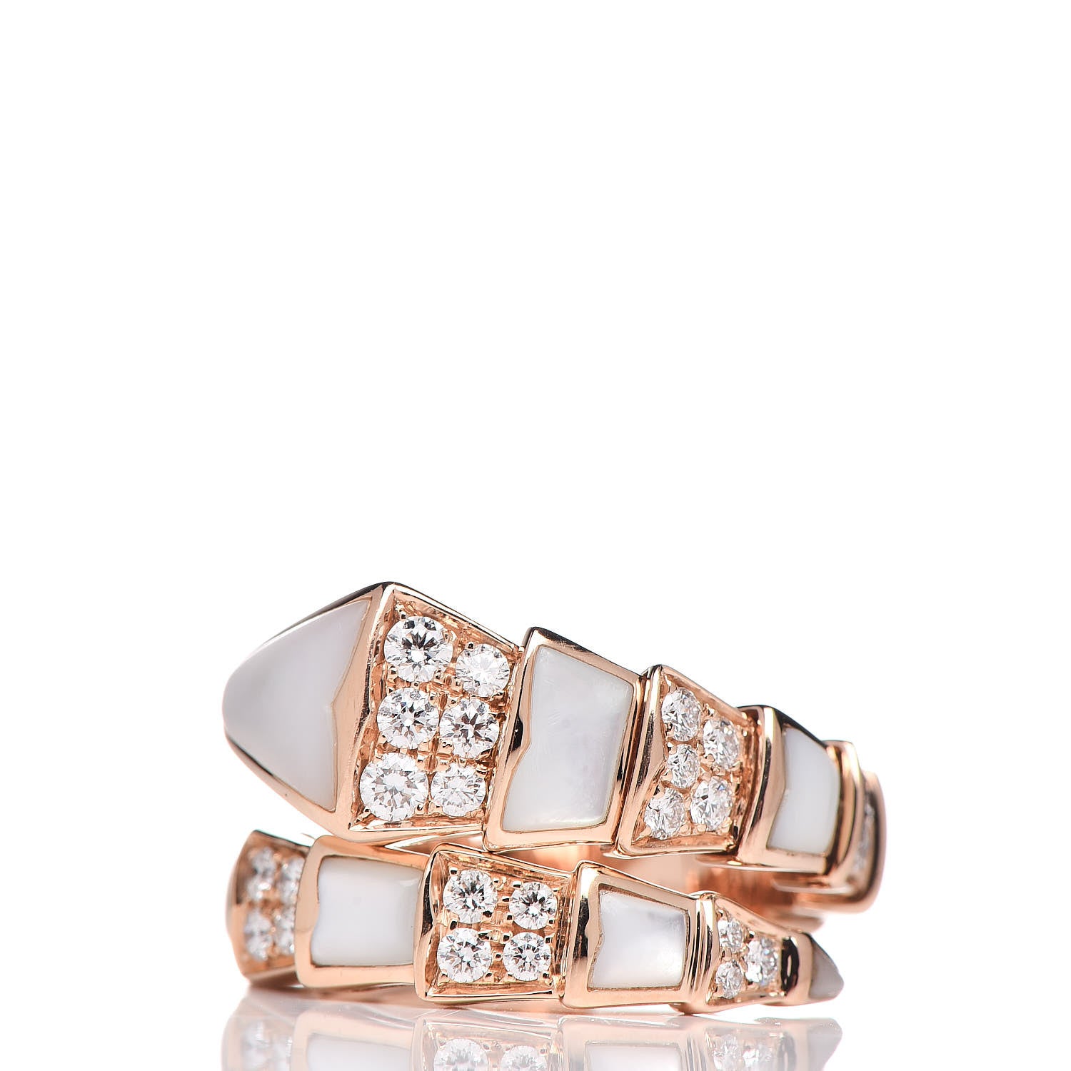 BULGARI 18K Rose Gold Diamond Mother of Pearl Serpenti Ring M 50 5.25