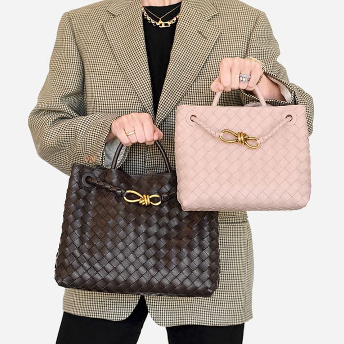 comparing bottega veneta andiamo sizes by FASHIONPHILE