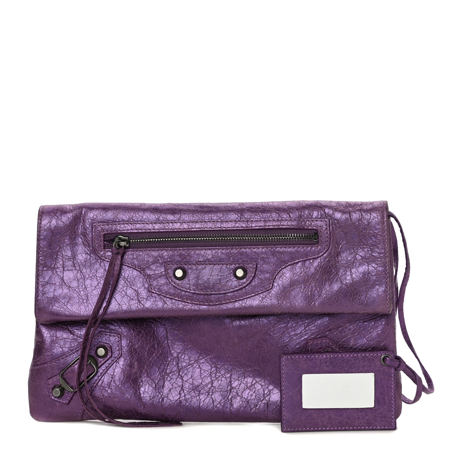 Balenciaga Agneau Classic Hardware Envelope Clutch Metallic Purple