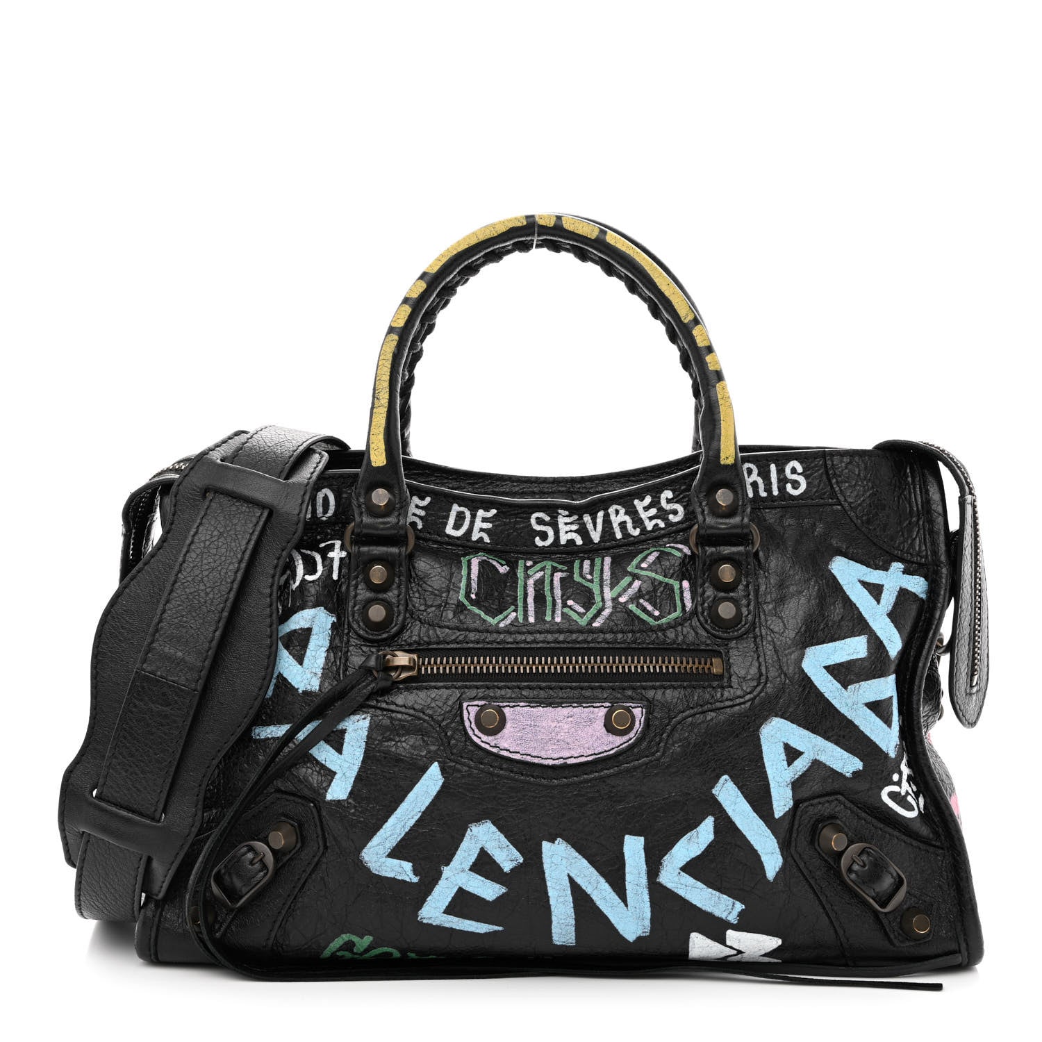 Balenciaga Agneau Graffiti All Over Classic Hardware S City Black Multicolor