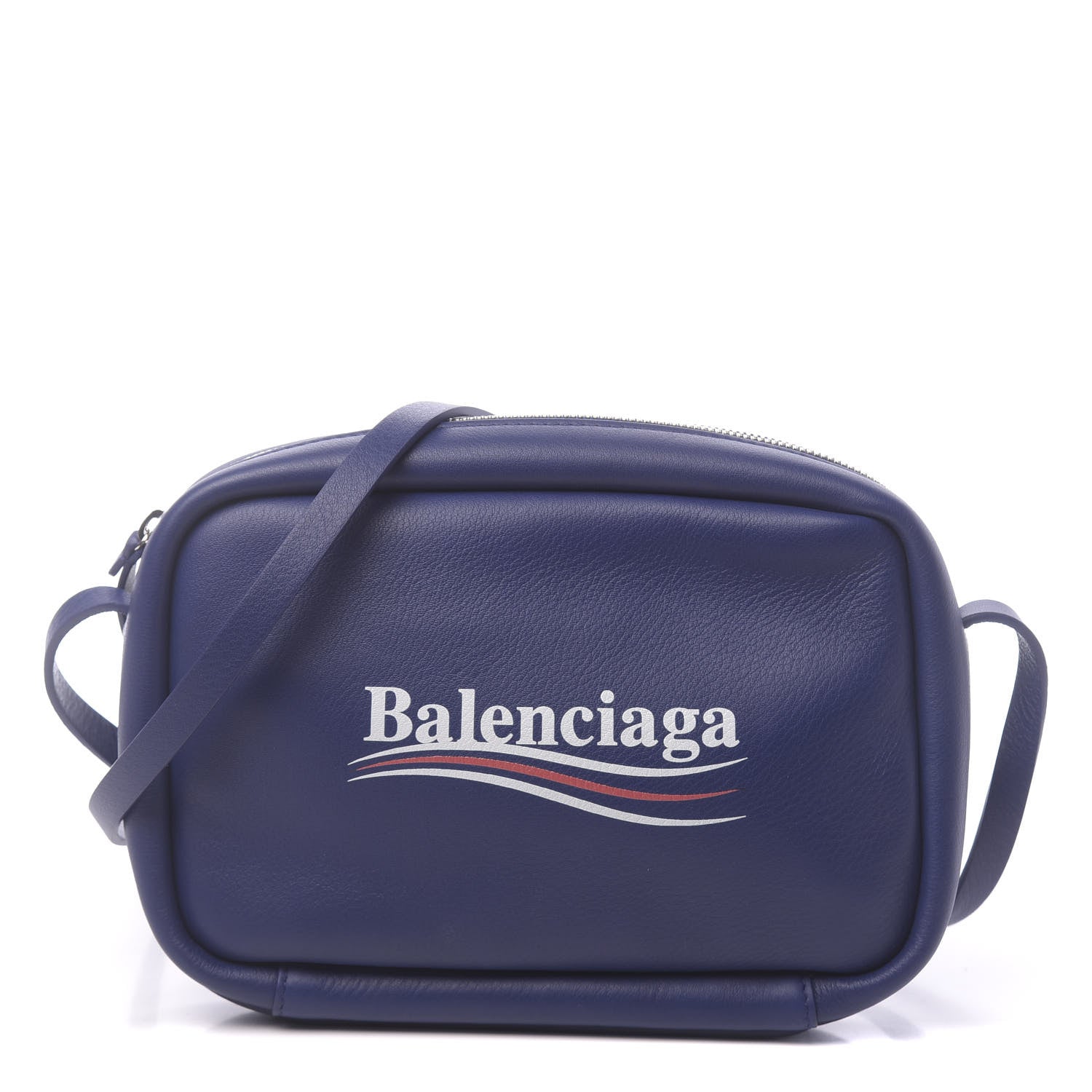 Balenciaga Calfskin Political Campaign Logo S Everyday Camera Bag Bleu