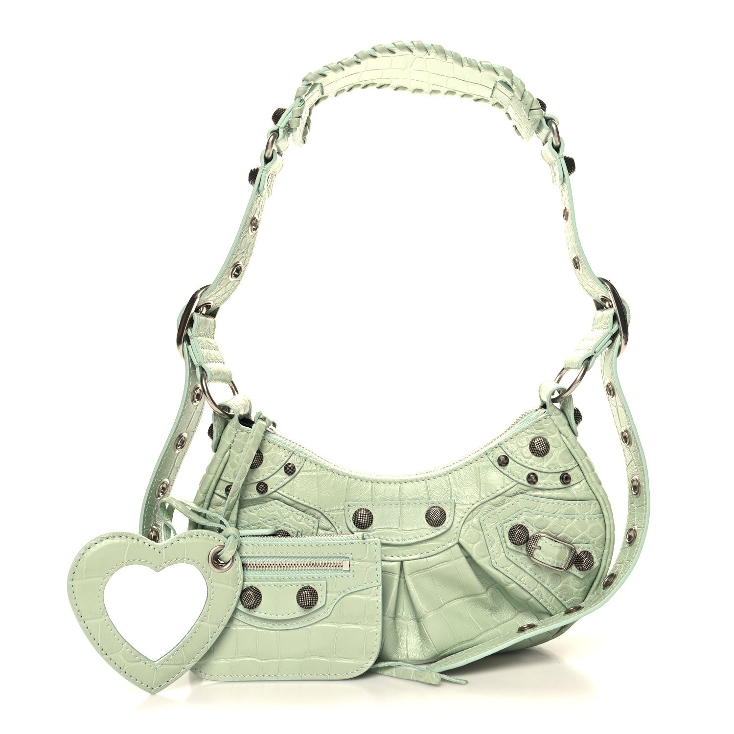 Balenciaga Extra Supple Calfskin Crocodile Embossed Le Cagole Shoulder Bag XS Light Green