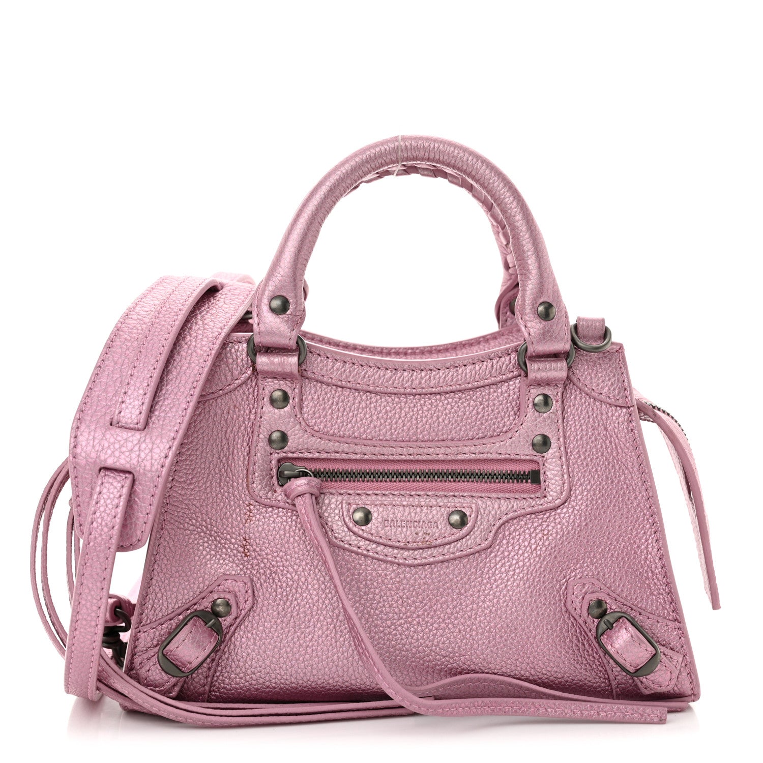 Balenciaga Metallic Grained Calfskin Neo Classic Silver Hardware Mini City Pink