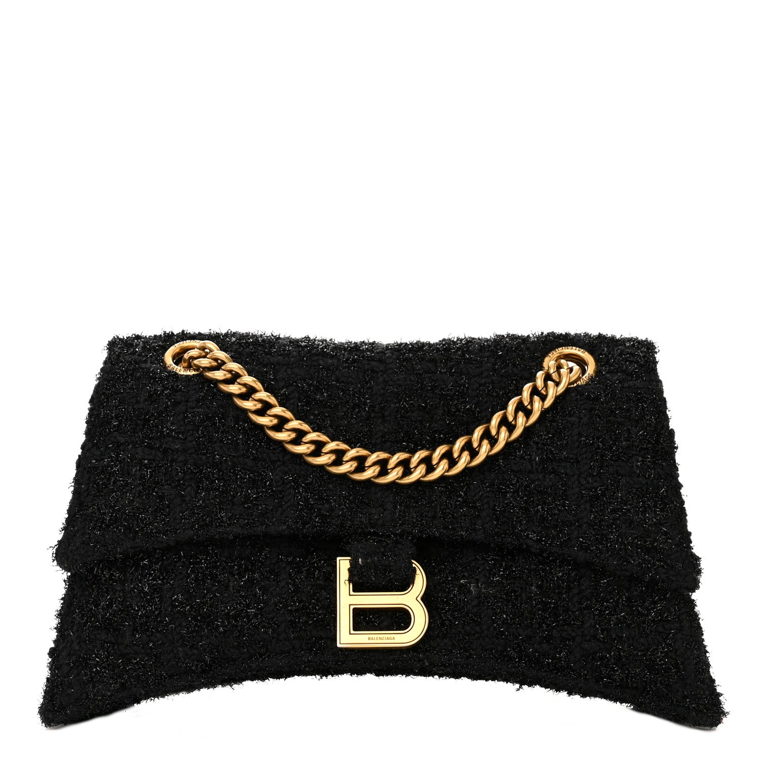Balenciaga Metallic Tweed Boucle Quilted Small Crush Chain Bag in Black