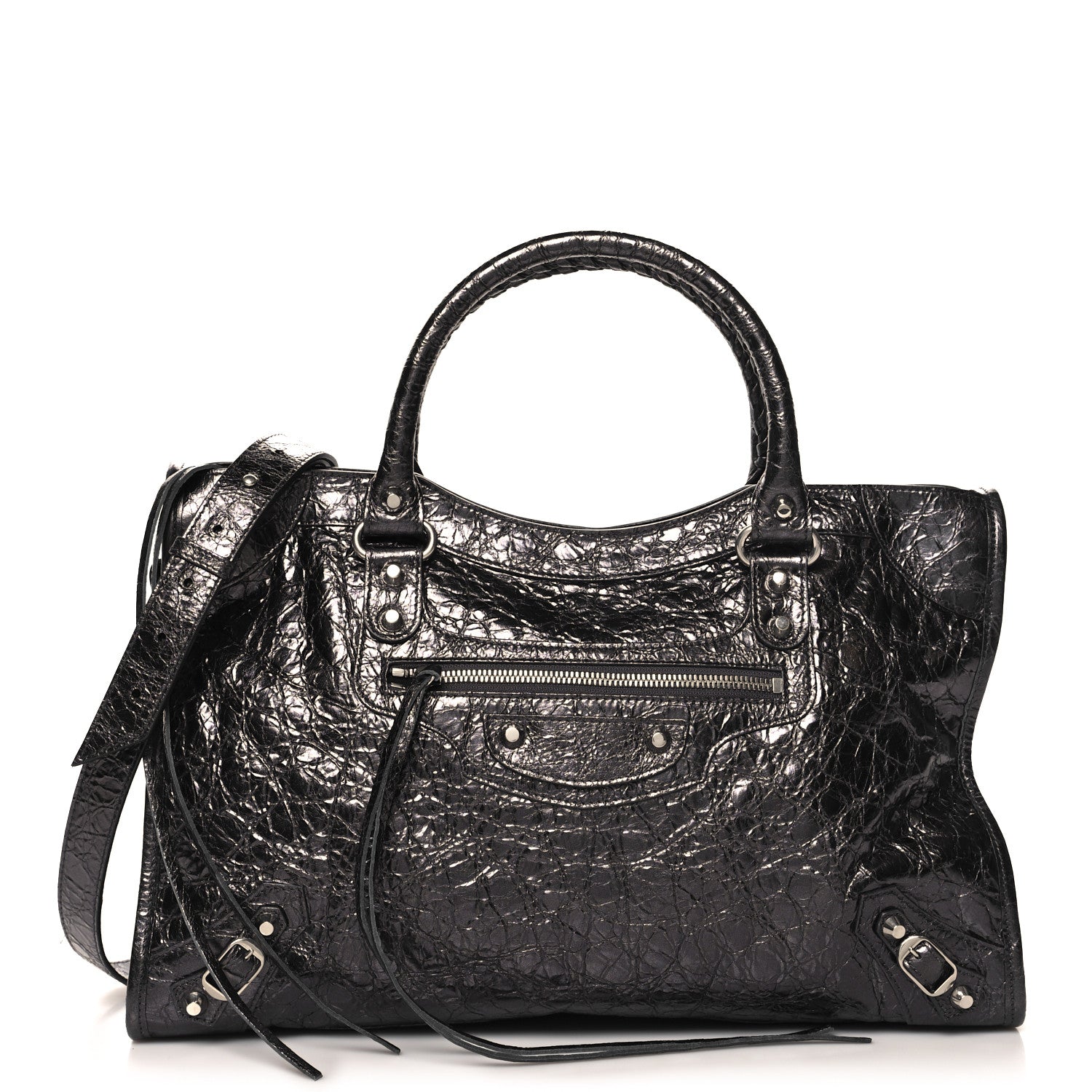 Balenciaga Metallized Arena Lambskin Classic Silver Hardware Medium Le City Steel Gray
