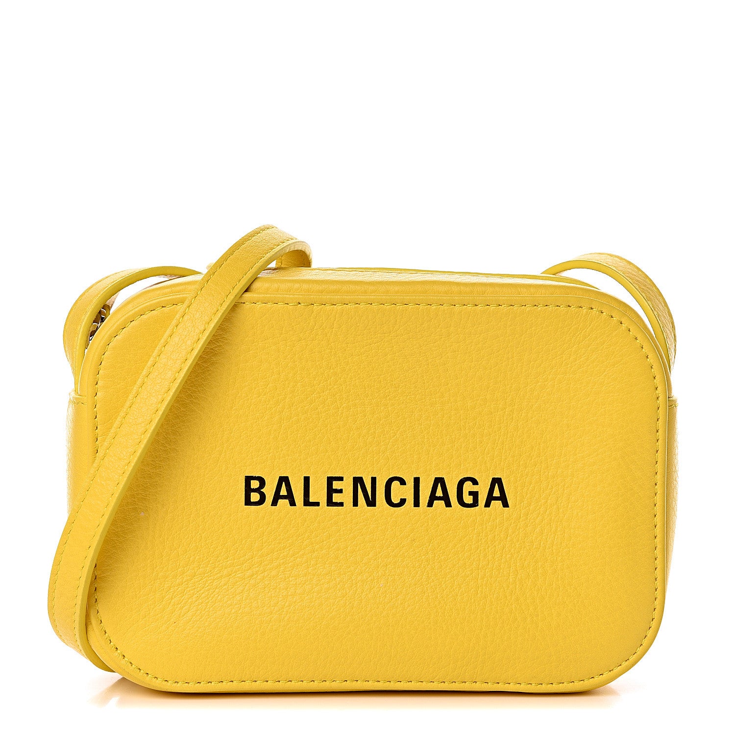 Balenciaga Smooth Calfskin Logo XS Everyday Camera Bag Jaune Soleil Black