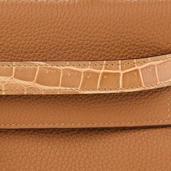 Hermes Tabac Camel in Togo Shiny Niloticus Crocodile swatch FASHIONPHILE