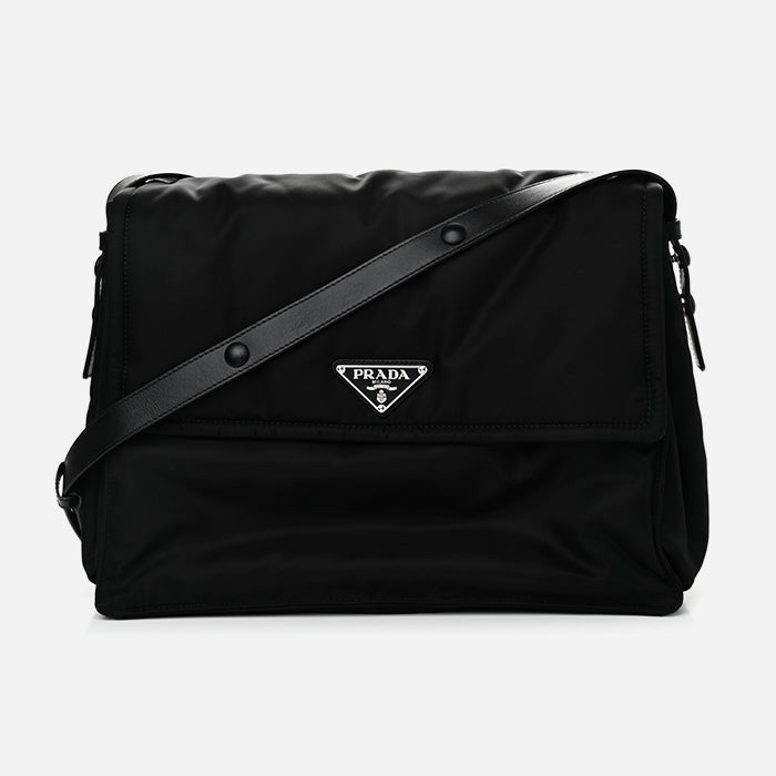 studio image of black prada re-nylon padded shoulder bag FASHIONPHILE