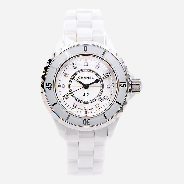studio image of fake Chanel J12 watch FASHIONPHILE