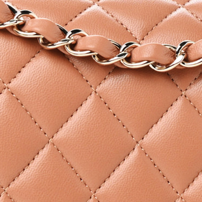 close up image of Chanel light brown 21P FASHIONPHILE