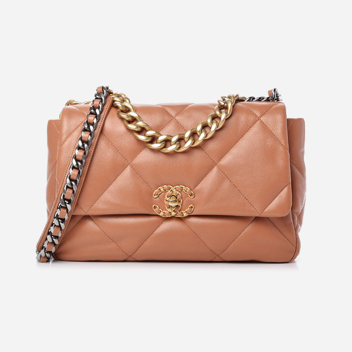 A product image of the Brown Large Chanel 19 Flap Bag