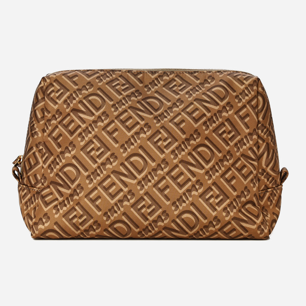 product image on white background of Fendi x SKIMS cosmetic pouch in brown at FASHIONPHILE