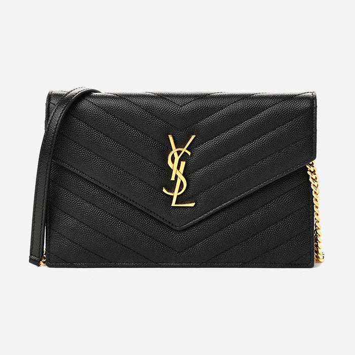 product image of black saint laurent monogram envelope chain wallet FASHIONPHILE