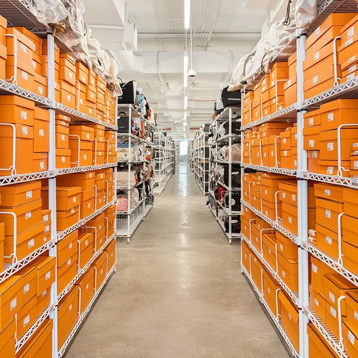 Behind the scenes FASHIONPHILE Climate controlled cage Hermes aisle
