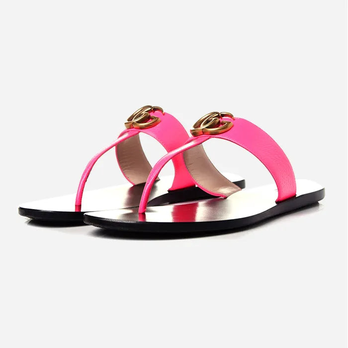 Studio image of Gucci GG Marmont Thong Sandals in Pink at Fashionphile