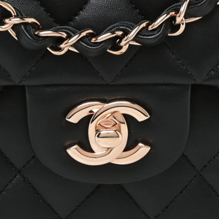 close up image of chanel CC hardware in rose gold FASHIONPHILE
