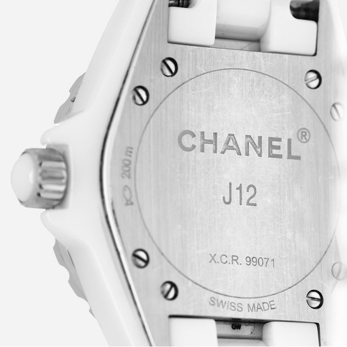 studio image of authentic Chanel J12 watch FASHIONPHILE