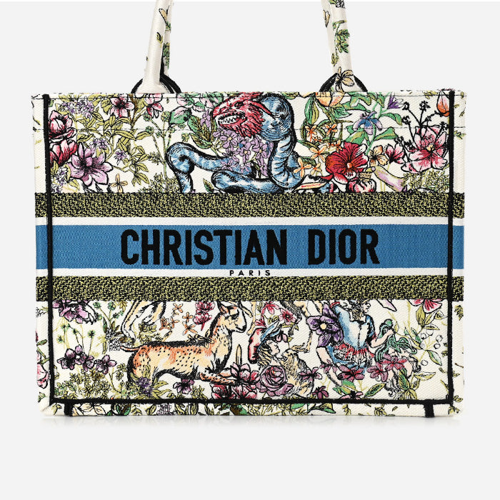 product image of CHRISTIAN DIOR Canvas Embroidered Medium D-Constellation Book Tote Latte Multicolor FASHIONPHILE