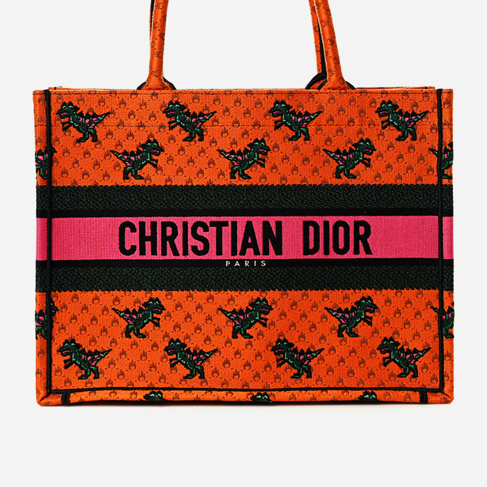 product image of CHRISTIAN DIOR Canvas Embroidered Medium Dino Book Tote Orange Multicolor FASHIONPHILE