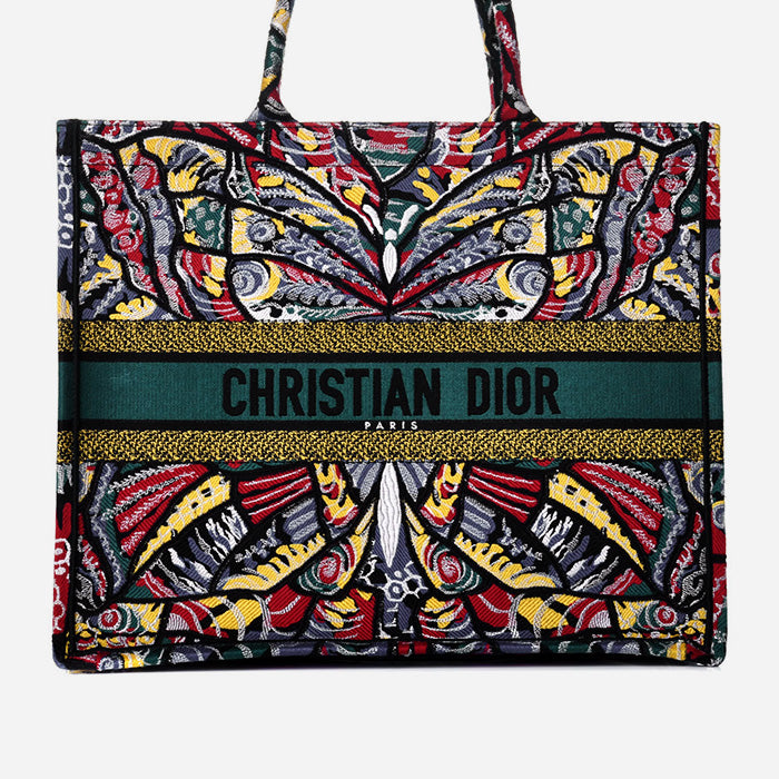 product image of CHRISTIAN DIOR Canvas Embroidered Butterfly Book Tote Black Multicolor FASHIONPHILE