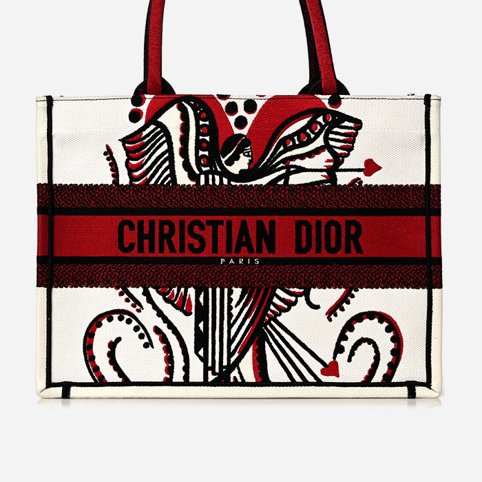 product image of CHRISTIAN DIOR Canvas Embroidered Medium Cupidon Book Tote Latte Multicolor FASHIONPHILE