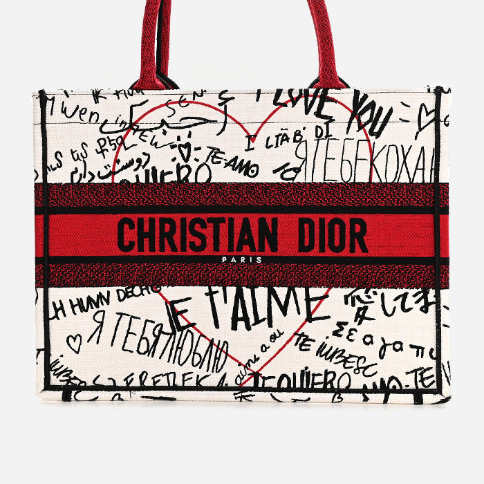 product image of CHRISTIAN DIOR Canvas Embroidered Medium Dioramour Graffiti Book Tote Latte Multicolor FASHIONPHILE