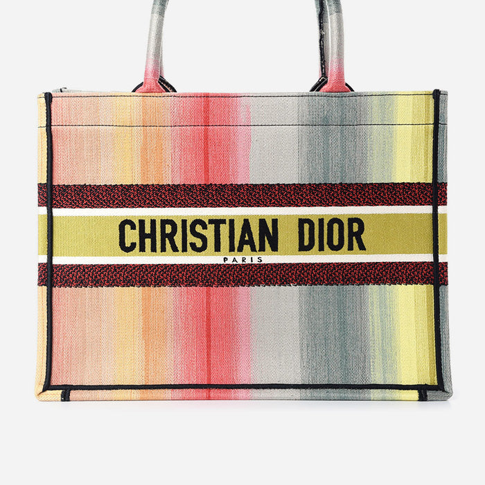 product image of CHRISTIAN DIOR Canvas Embroidered Medium Dioraura Book Tote Multicolor FASHIONPHILE