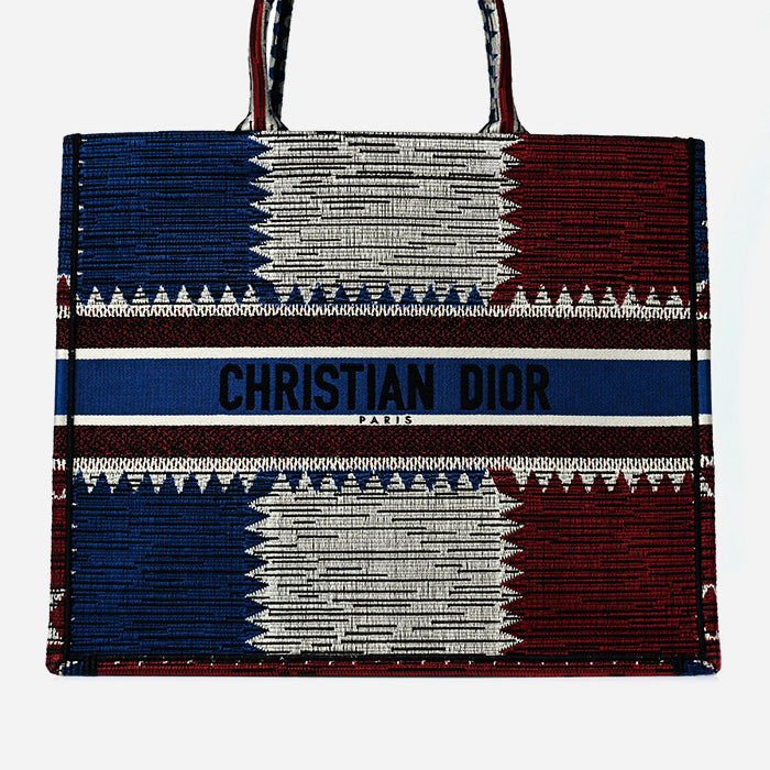 product image of CHRISTIAN DIOR Canvas Embroidered Exclusive Union Jack Book Tote Blue Multicolor FASHIONPHILE