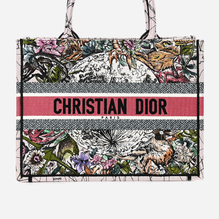 product image of CHRISTIAN DIOR Canvas Embroidered Medium Zodiac Book Tote Latte Multicolor FASHIONPHILE