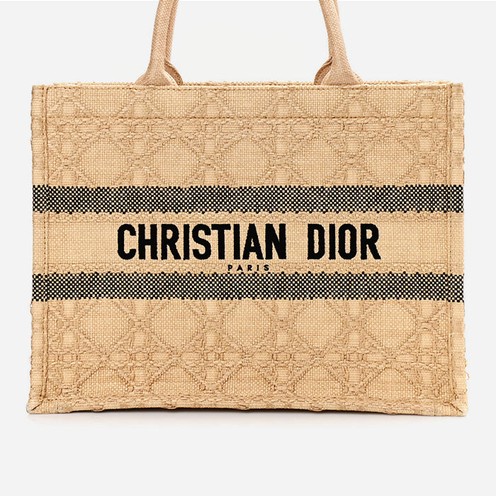 product image of CHRISTIAN DIOR Raffia Cannage Medium Book Tote Natural FASHIONPHILE