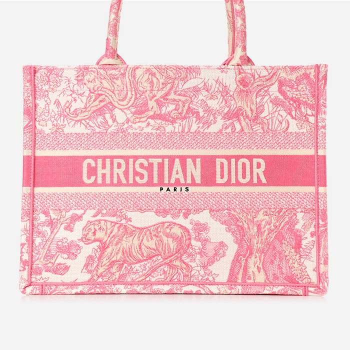 product image of CHRISTIAN DIOR Canvas Embroidered Medium Dioriviera Toile De Jouy Book Tote Fuchsia FASHIONPHILE