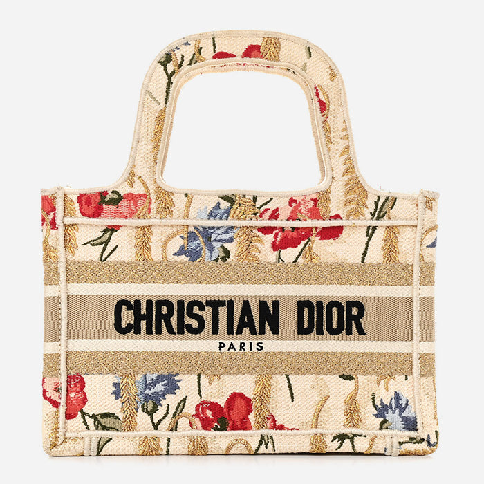 product image of CHRISTIAN DIOR Canvas Embroidered Hibiscus Printed Mini Book Tote Beige Multicolor FASHIONPHILE