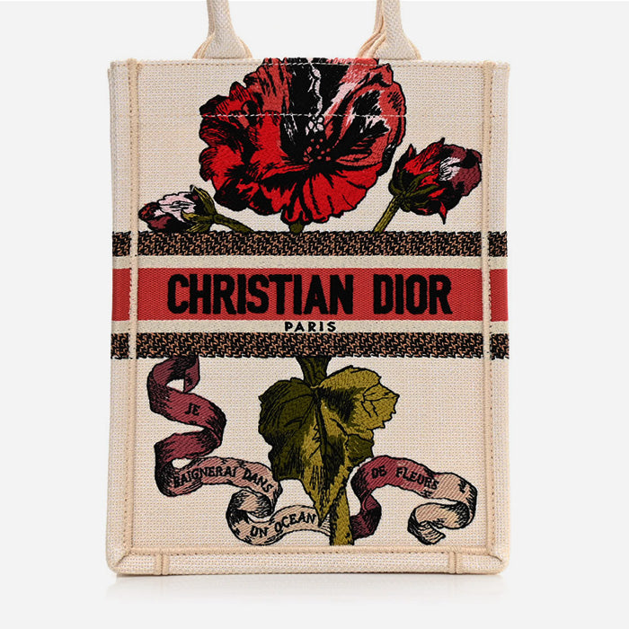 product image of CHRISTIAN DIOR Canvas Embroidered Vertical Fleurs Bibliques Book Tote Latte Multicolor FASHIONPHILE