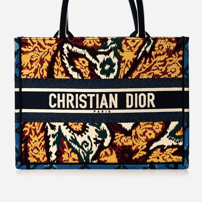 product image of CHRISTIAN DIOR Canvas Embroidered Paisley Medium Book Tote Blue Multicolor FASHIONPHILE