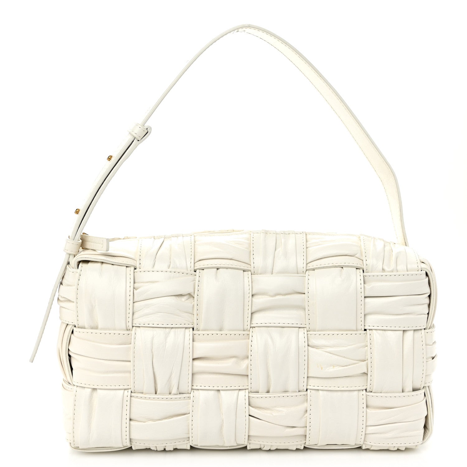 Bottega Veneta Calfskin Intreccio Plisse Camera Bag White