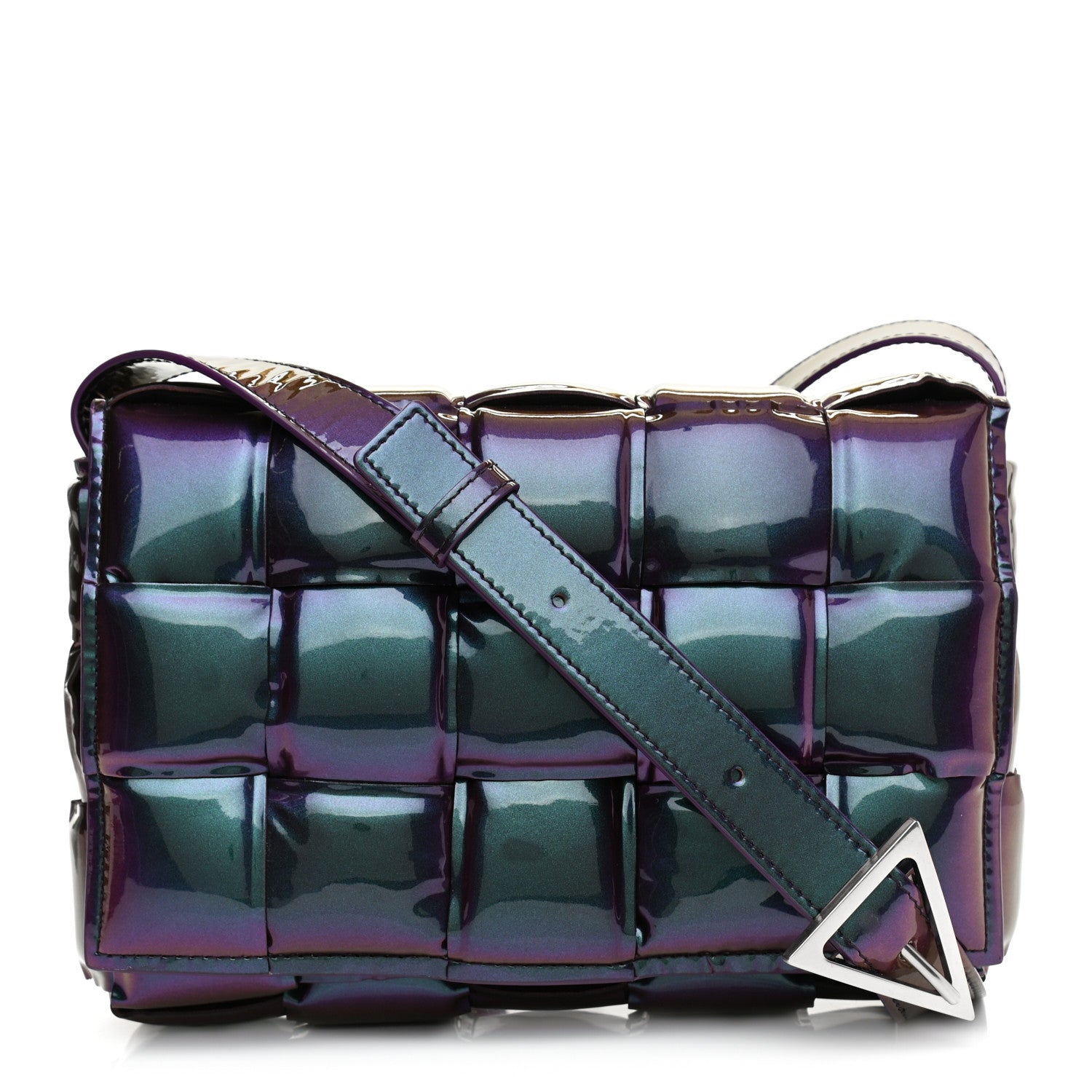 Bottega Veneta Glossy Nail Polish Nappa Maxi Intreccio Padded Cassette Crossbody Bag in Holographic
