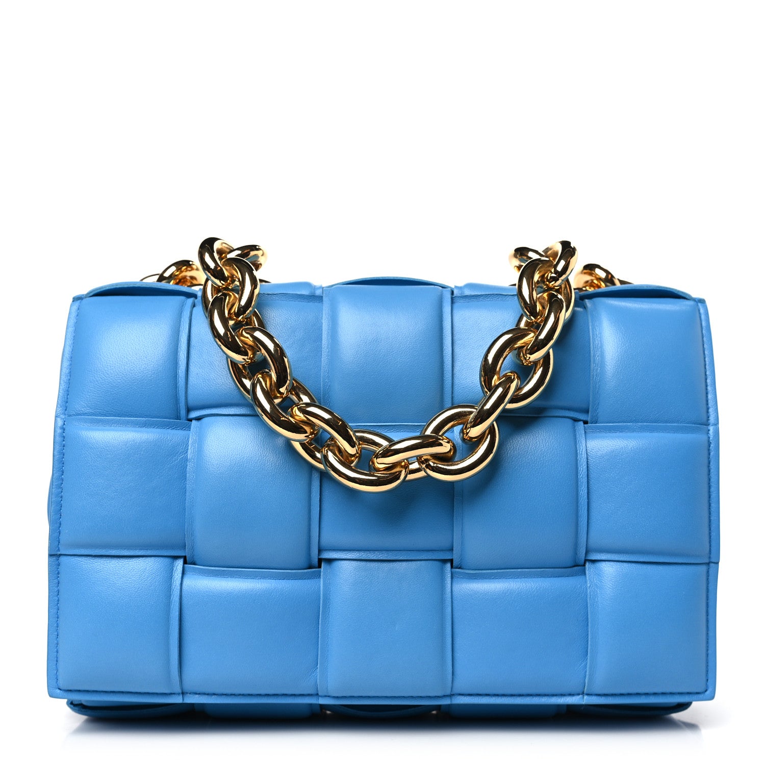 Bottega Veneta Lambskin Maxi Intrecciato Padded Chain Cassette Crossbody Bag in Swimming Pool