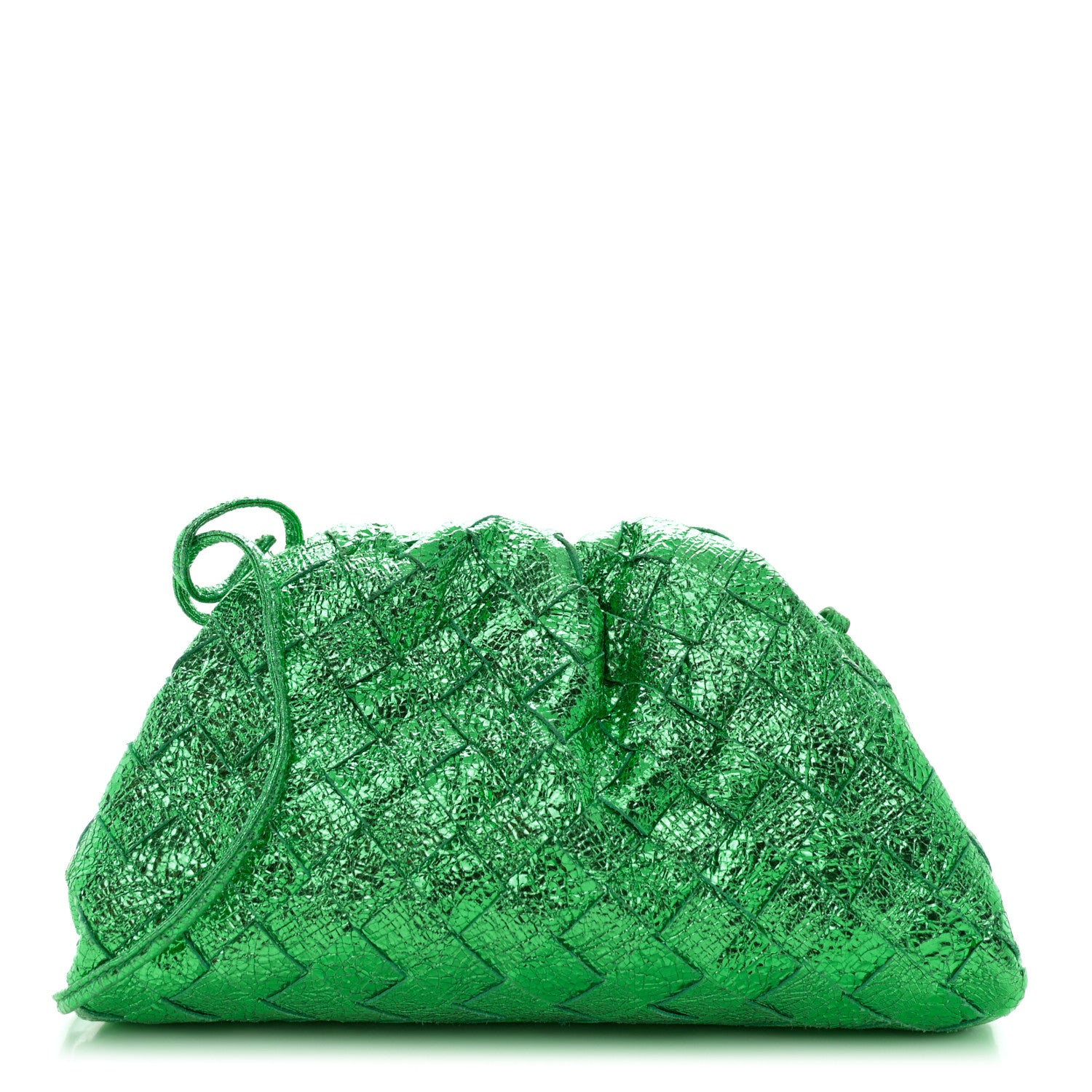 Bottega Veneta Metallic Nappa Intrecciato The Mini Pouch in Parakeet