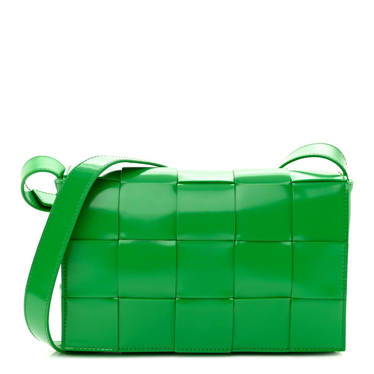 Bottega Veneta Patent Maxi Intrecciato Cassette Crossbody Bag in Parakeet