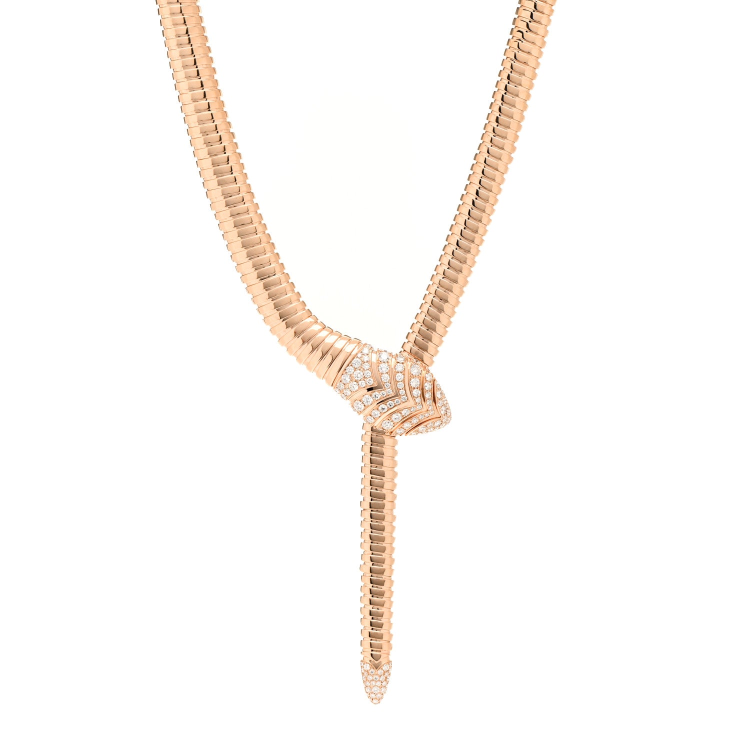 Bulgari 18K Rose Gold Diamond Serpenti Tubogas Necklace