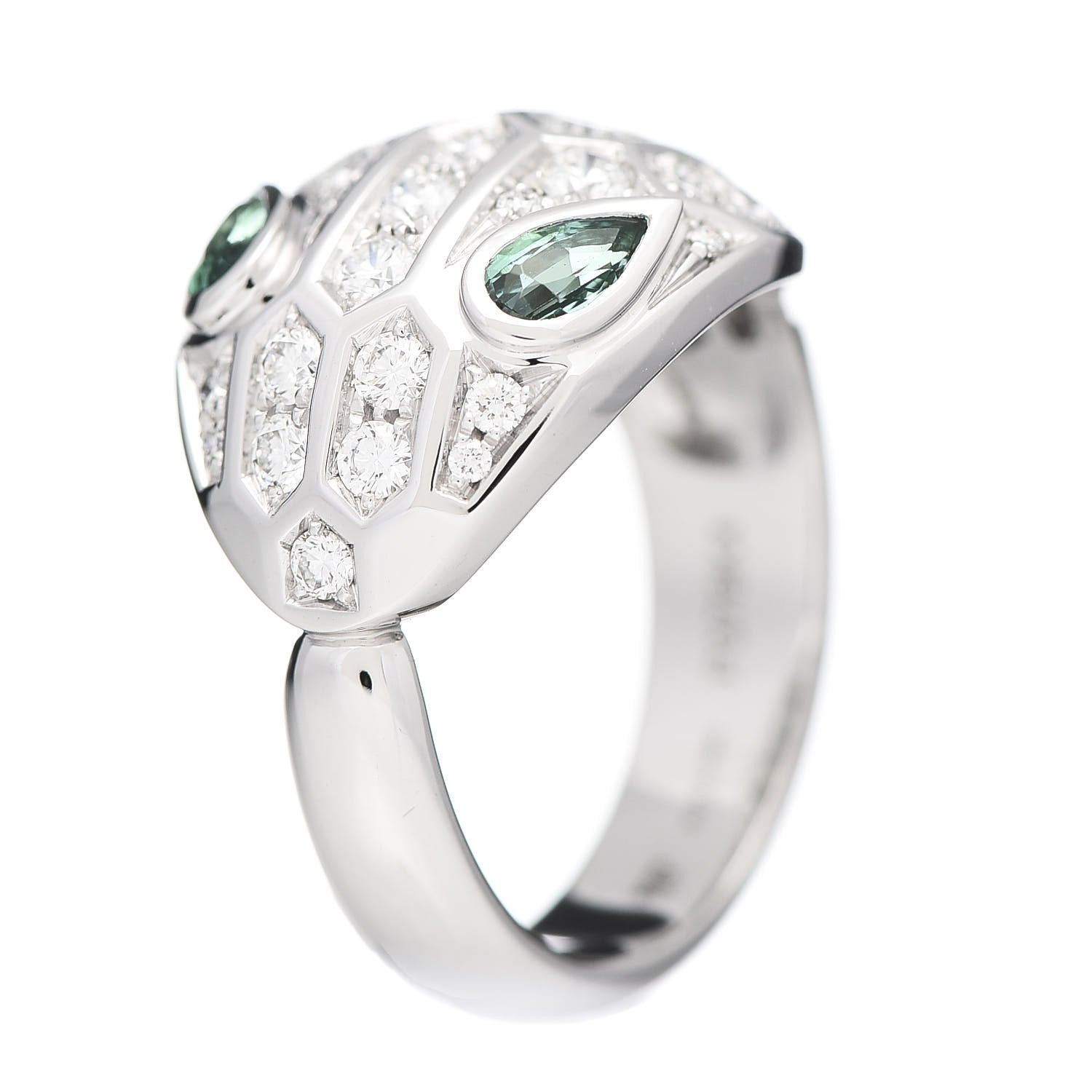 Bulgari 18K White Gold Diamond Emerald Serpenti Seduttori Ring 50 5.25