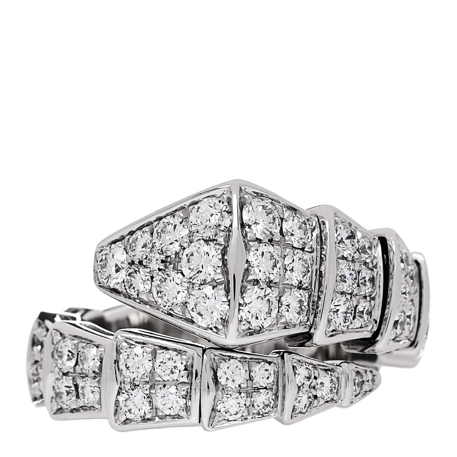 Bulgari 18K White Gold Diamond One-Coil Serpenti Viper Ring S