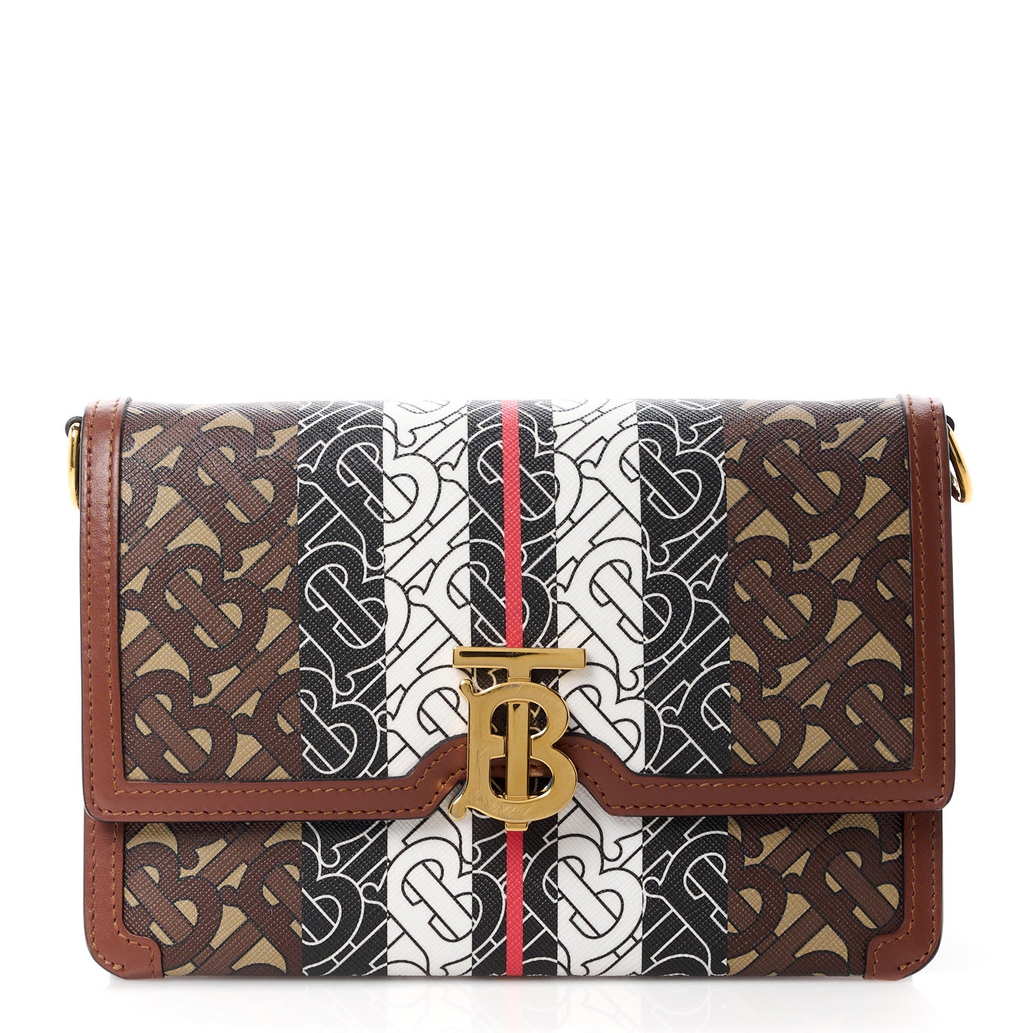 Burberry E-Canvas Monogram Stripe Small TB Bag Bridle in Brown