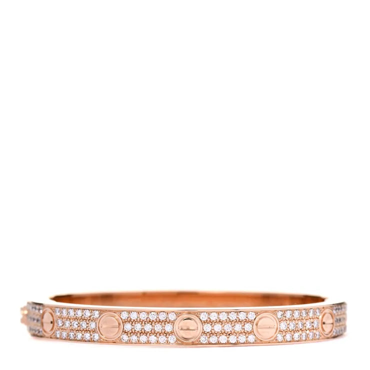 Cartier 18K Pink Gold Diamond LOVE Paved Bracelet 16